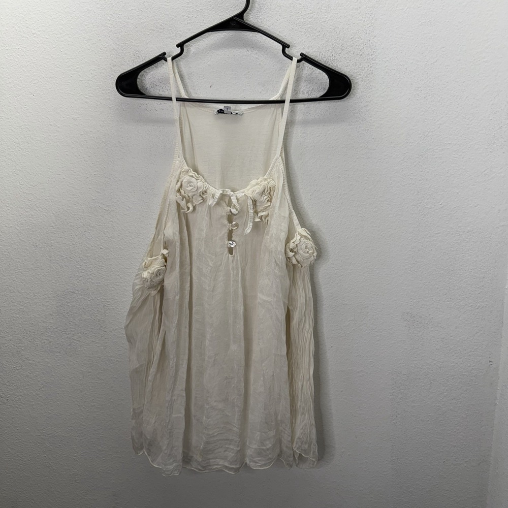 Tempo Paris Ivory Sheer Top Womens S Silk Blend Fairy Cold Shoulder Boho Dainty